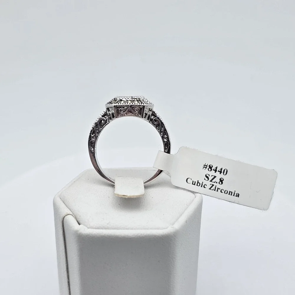 New PARK LANE 'Reign' Ring Marcacite & Cubic Zirconia Silver Plate Size 8 w/Tags